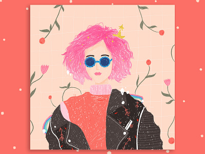 Pink Star Girl - Portrait Illustration art licensing childrens illustration digital art editorial design illustrated illustration portrait illustration procreate art surface design
