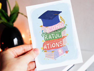 Congrats Grad Greeting Card art licensing books illustration congrats grad congratulations cute digital art editorial design floral illustration gift graduation cap greeting card hand lettering illustration photoshop procreate art typography