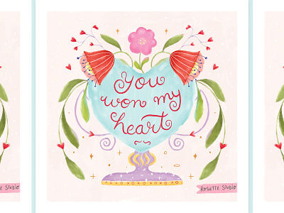 You won my heart - Card illustration art licensing cute digital art editorial design greeting card hand lettering illustrated illustration love procreate art surface design