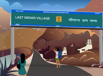 border illustration uttarakhand tourism vector