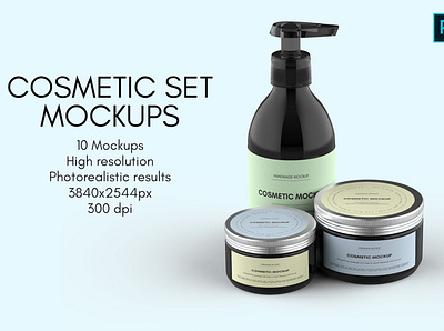 Cosmetic Set Mockups - 10 views beard beauty bottle cosmetic cosmetic design cosmetic mockup cosmetic mockups cosmetic set cream design digital art drug hair head home mockup mockups package packaging template