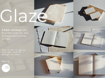 Glaze – Paper Mockups Set 01 branding clean design elegant glaze minimal minimalist mock up mock up mockup mockup psd mockup set mockups modern paper paper mock up paper mockup paper mockups psd template