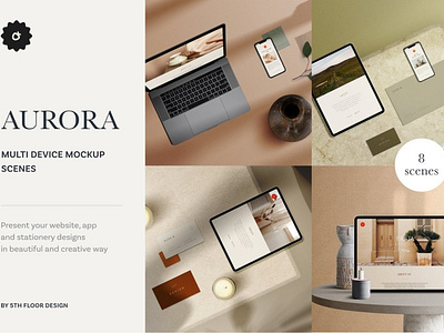 Aurora Multi Device Mockup Scenes branding clean design device devices ipad ipad pro minimal mock up mockup mockup scene mockup set mockups multi device multi devices professional psd scene simple template