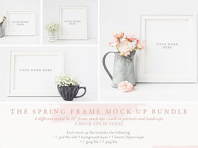 SPRING FRAME MOCK UP BUNDLE art floral mock up frame frame mockup bundle mock up photoshop frame premade scene prints roses styled frame mockup styled stock mockups styled stock photography