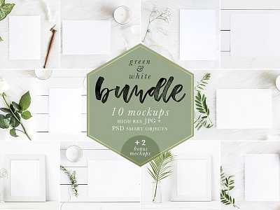 Green & White Mockups Bundle + Bonus card card mock up card mockup card template greenery greeting card invitation mockup lettering mockup mockups mockups bundle modern calligraphy