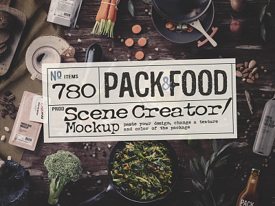 PACK&FOOD Creator / topview bundle creator food generator healthy kitchen mockup pack packaging scene creator mockup scene generator