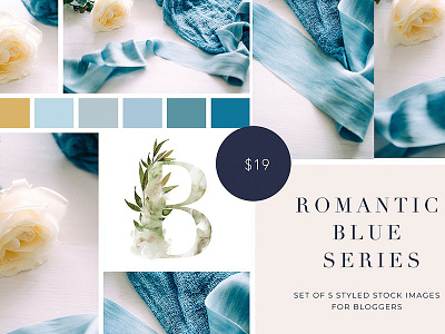 Romantic blue stock photos for blog branding business digital photography instagram lifestyle blog product photography romantic blue series rose stock photography styled photography