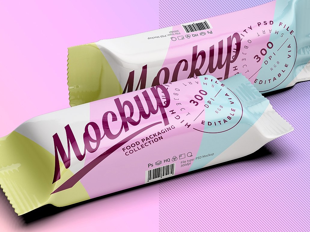 Download Two Glossy Snack Bars 50g Mockup by Mockup5 on Dribbble