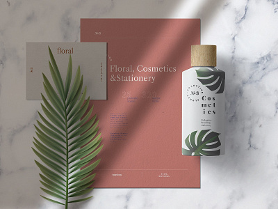 Cosmetics, Floral, Stationery / 3in1 bottle bottle mockup branding business card card cosmetic envelope feminine floral flowers frame hero image mockup mockup kit packaging paper mockup realistic mockup scene generator shadow stationery