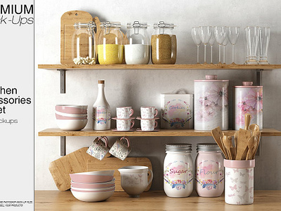 Kitchen Accessories Set accessories mockup accessories mockups accessories set design glass jar kitchen kitchen accessories mockup kitchen accessories mockups kitchen accessories set kitchen mockup kitchen mockups mock up mockup mockup set mockups package packaging template towel