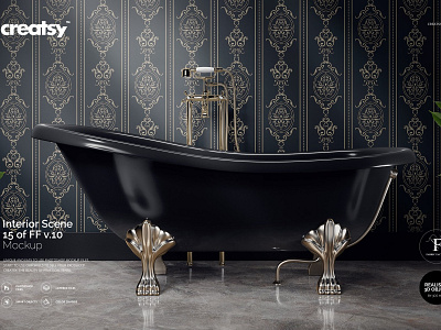 Interior Scene Mockup (15/FFv.10) bathroom branding design interior interior design interior mockup interior scene mockup luxury mock up mockup mockup set mockups psd royal scene mockup sofa tapestry template vintage wallpaper