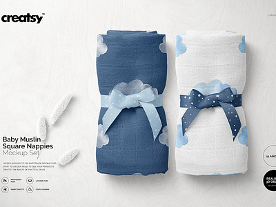 Baby Muslin Squares Nappies Mockup baby muslin baby muslin mockup baby muslin squares branding design mock up mockup mockup set mockups muslin nappies nappies mockup nappies mockup set print printing psd