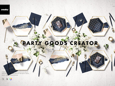 Party Goods Creator Mockup Set branding design elegant good goods luxury mock up mockup mockups modern party party event party flyer party goods party hat party scene party scene mockup party scene mockups scene simple