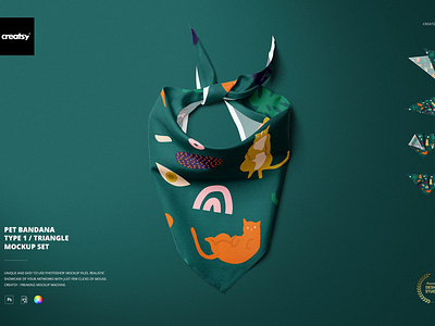 Pet Bandana Mockup Set (type 1) bandana bandana mockup bandana mockups cat design dog mock up mockup mockup set mockups pet bandana polyester print print design printing template