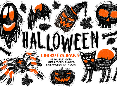 Halloween lonocut clipart art design font halloween illustration lonocut