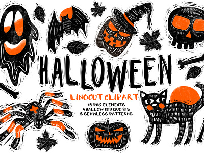 Halloween lonocut clipart