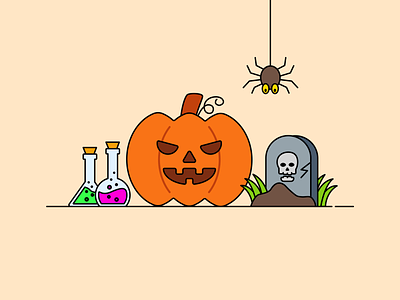 Happy Halloween chemical figma flat ghost grave halloween illustration illustrator minimal pumkin spider witch