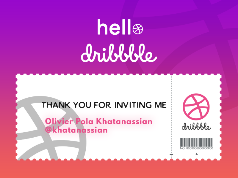 Hello Dribbble pink hello minimalism minimalist minimal gradient illustrator photoshop thanks thank you invite dribbble