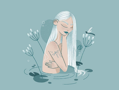 Dragonfly tattoo charachter dragonfly draw dtiys female portrait illustration illustrator procreate water woman in water