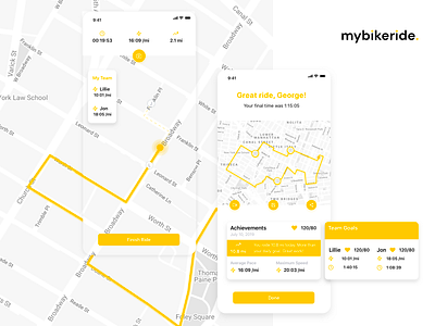 My Bike Ride app bicycle bike location tracker map mobile mobile app ui ux yellow