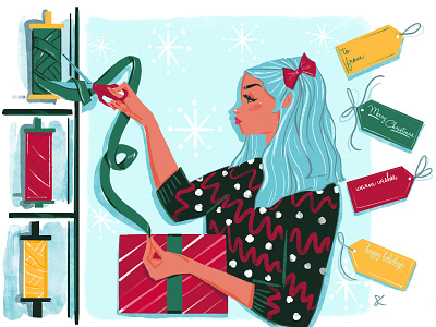 Holiday cutting ribbon celebrate digital art editorial illustration fashion illustration gifts holiday design holiday sweater lifestyle illustration