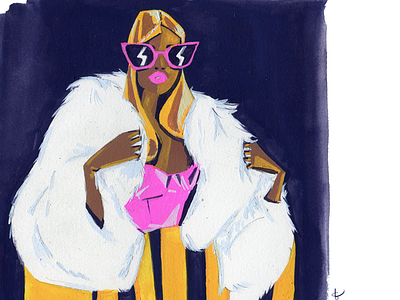 Faux and Latex design editorial illustration fashion illustration faux feminine fur gouache hand drawn illustration lifestyle illustration lipstick makeup night out painted pink shades sunglasses texture