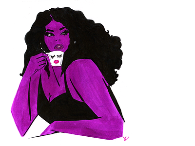 Cafecito cafe coffee fashion illustration feminine hair illustration lifestyle illustration make up purple woman