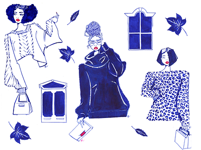 Sweater weather blue design editorial editorial illustration fall fashion fall party fashion illustration feminine hand drawn illustration ink leaves lifestyle illustration texture weather windows woman