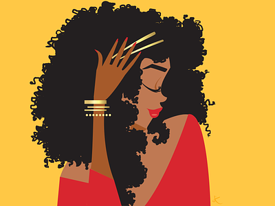 Golden curly hair design digital art editorial illustration fashion illustration feminine gold hair illustration jewels lifestyle illustration natural hair red woman