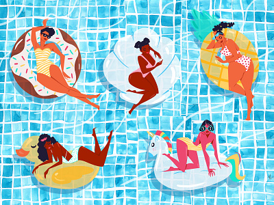 Floaties contemporary editorial editorial illustration fashion illustration floats illustration licensing publishing summer travel tropical womens