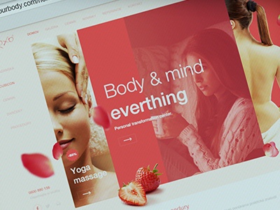 Wip for personal transformation center body button clean fresh header paralax pink relax web web design
