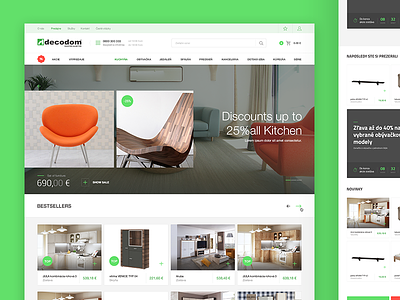 Decodom homepage clean design e commerce furniture green header interior layout store table web design