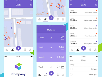 iOS app animation appdesign colorfull dashboard design gps graph interface ios iphone map mobile navigation stats ui ux