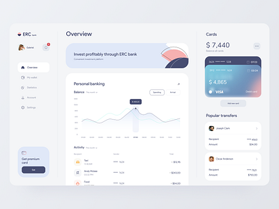 Dashboard: ERC bank admin panel analytics banking chart clean dashboad finance interface overview payment saas statistics ui web platform