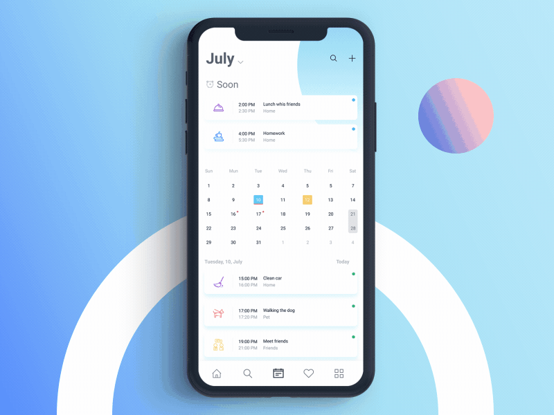 Сalendar of tasks app calendar clean design gif interaction mobile app motion ui ux white