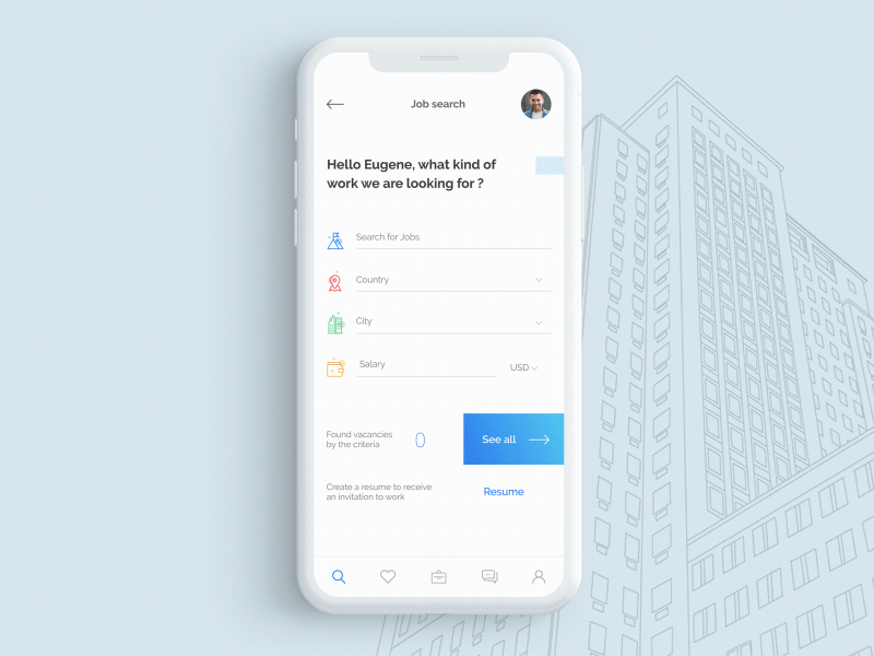 Job search page clean design gradients job popular search ui user white