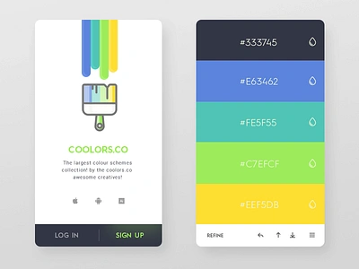 Daily UI #46 - Coolors.co 2d app card clean colour generate icon ios9 knob minimal scheme search