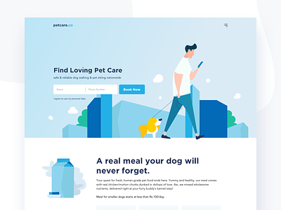Petcare_ 2d clean flat home page icon illustration interface landing page layout minimal modern pet pet care process responsive design sketch ui ux vector website