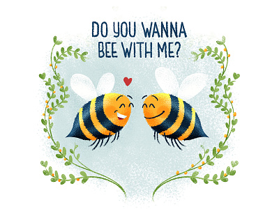 Bee-happy 2d bees character design cheerfull design fun happy illustrator love smile stylized valentines