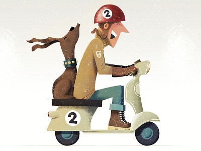 Best friends dog happy illustration illustrator photoshop retro scooter smile stylized texture