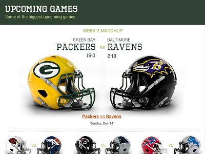 Head to Head Football Compare compare design football green helmets photoshop ui web