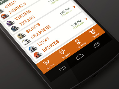 IronRank Android App android app app design green nfl orange ui