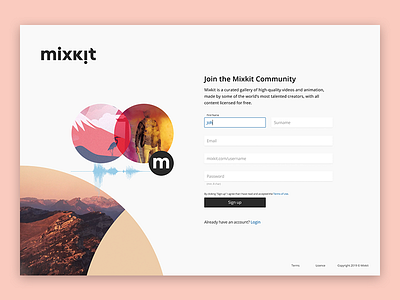 Mixkit upcoming sign up page design