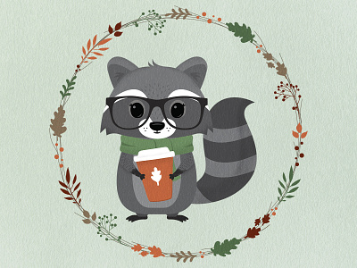 Happy Fall Racoon animals autumn cute fall illustration vector