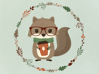 Happy Fall Squirrel animals autumn cute fall illustration vector