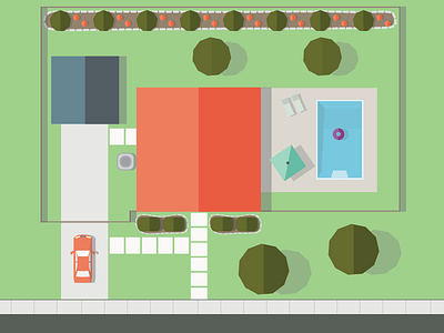 Suburbia aerial car house illustration pool suburb