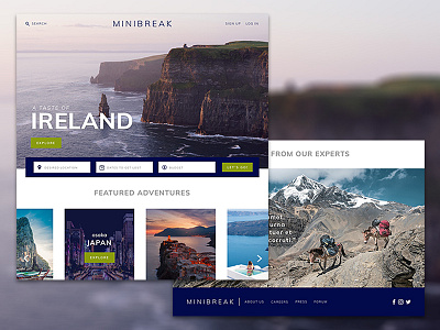 Minibreak Travel homepage landing page travel web design