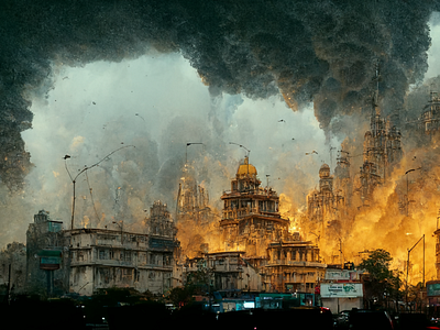 Apocalyptic Kolkata watercolour