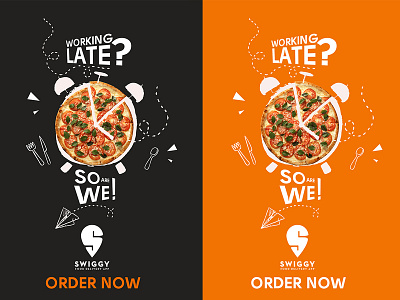 Late Night Food Delivery App Advertisement ad advertising app branding catalog design editing flat food food app icon illustrator photoshop swiggy type typography ui ui ux design vector