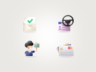 Requirements Icon Set card driver drivers license flat icon icon set identity illustration mail minimal payment user validation